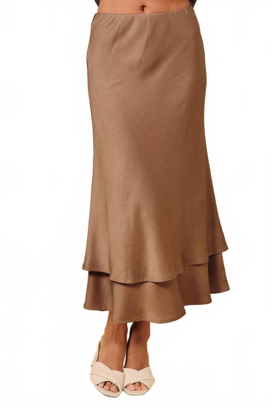 NEW SUNDAY EDITION high waist double layer pull-on bias midi skirt in mocha